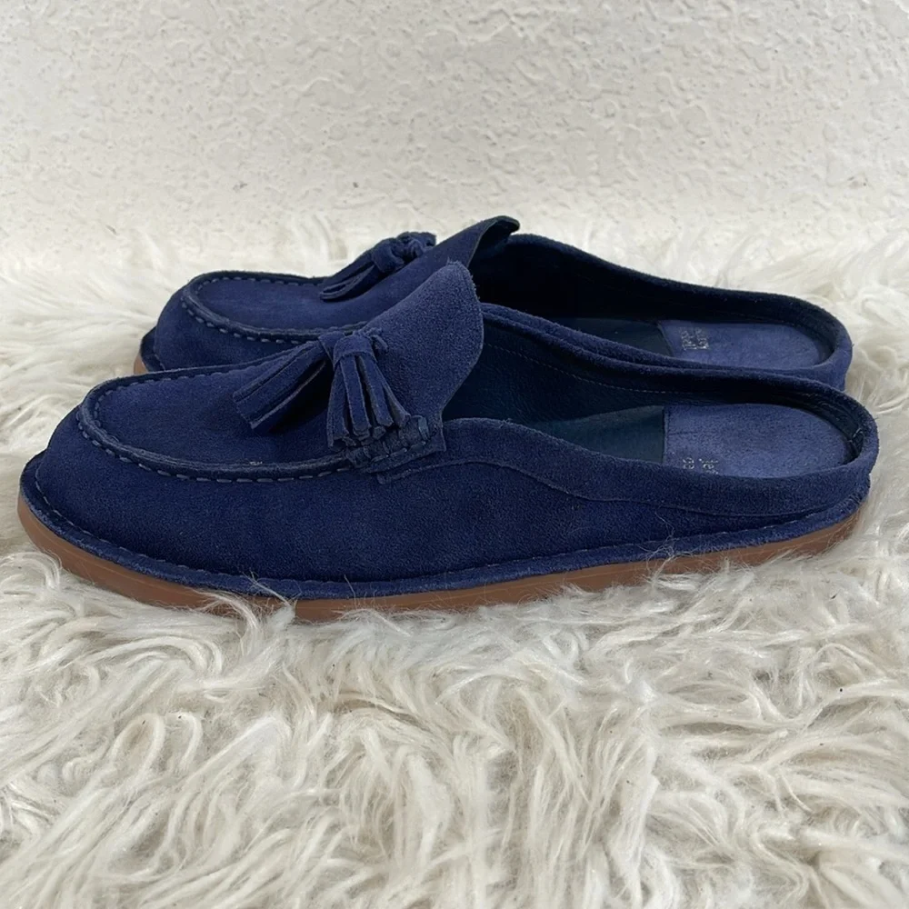 JEFFREY CAMPBELL Tassel Leather Slip On Loafer Mule Dark Blue Suede Size 8.5 - Picture 8 of 14
